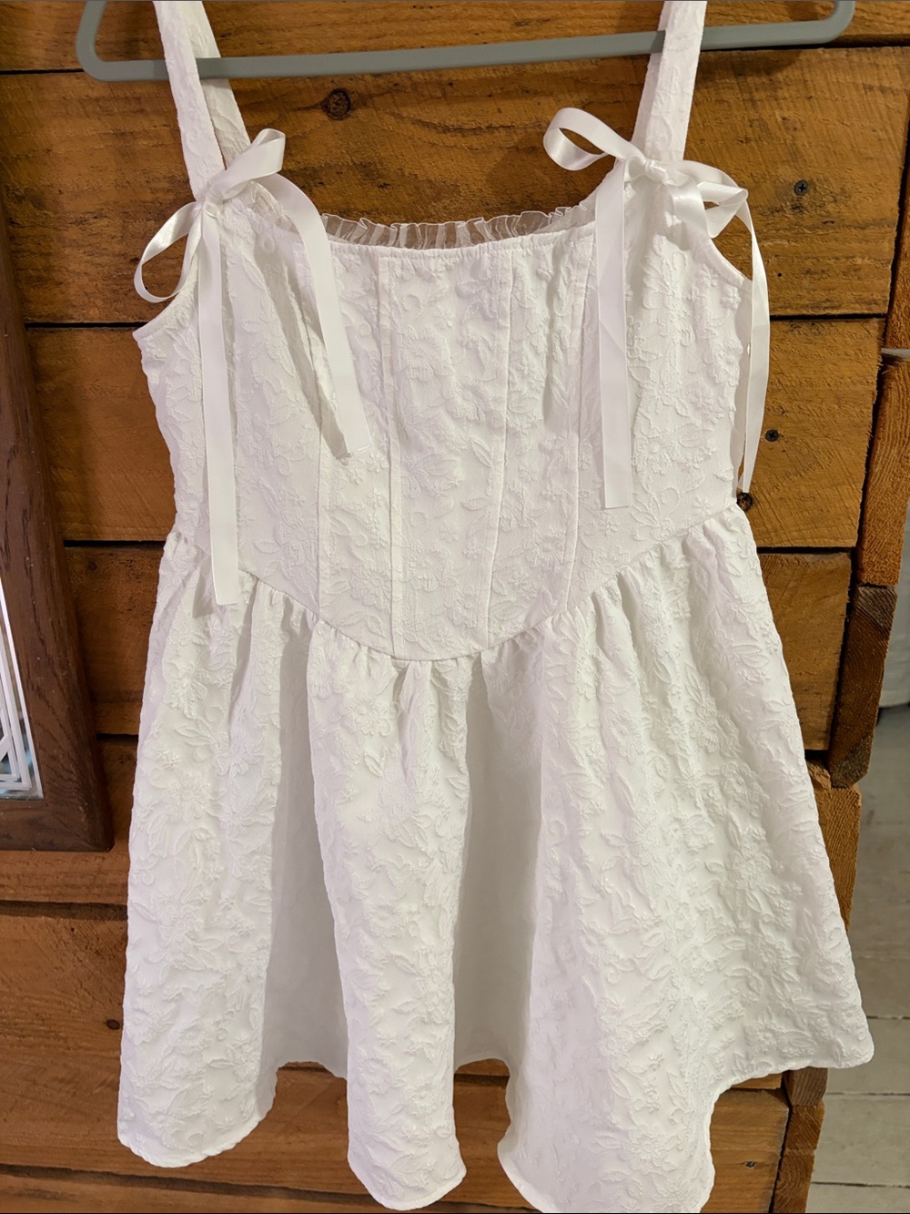 SHEIN White Floral Eyelet Tie-Shoulder Mini Dress